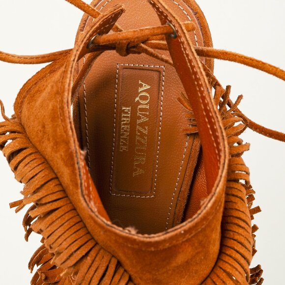 Aquazurra Brown Suede Sexy Fringe Heeled Sandals - Picture 9 of 9
